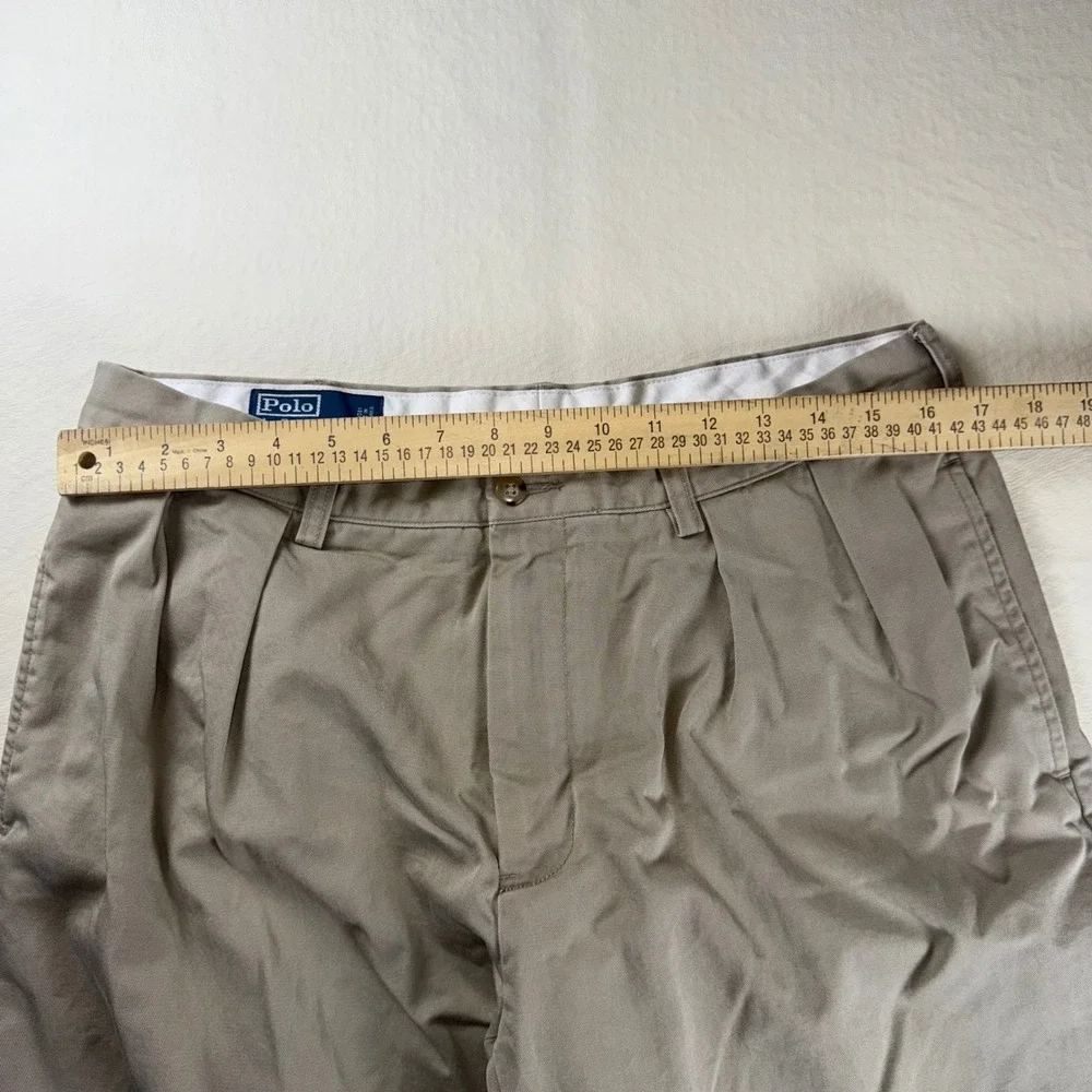 Polo Ralph Lauren Ethan Pant Mens 34x30 Khaki Tan Pleated Chino Trousers Cotton